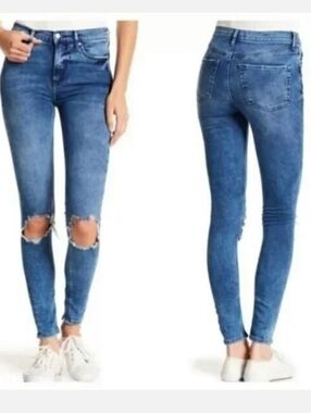 Free People Skinny Jeans Distressed Open Knee Blue Denim Size 30 Waist Boho Stre